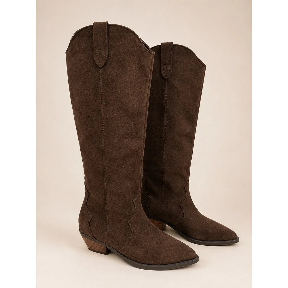 Show Me Your Mumu x Billini Helix Brown Western Cowboy Boots 8 Dark Cacao Suede